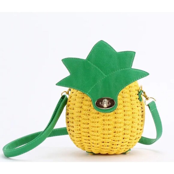 Pineapple Crossbody Hand Bag Straw Purse Yellow - Picture 6 of 6